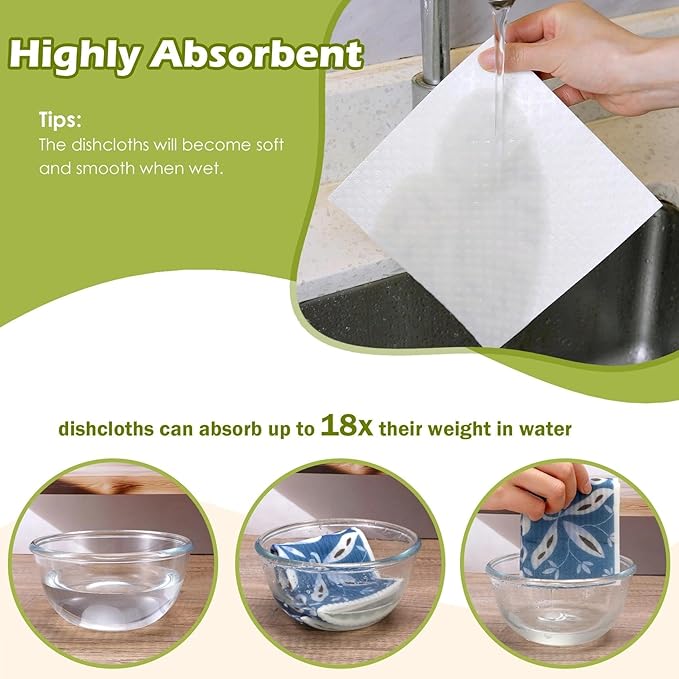 6 Packs Swedish Paper Cloths for Kitchen, Reusable Paper Towels Washable Dish Rags, Highly Absorbent Kitchen Towels Quick Drying Swedish Sponge Cleaning Dish Cloths (Blue Ornamentation)