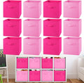 Yinder 12 Pcs Cube Storage Bin Pink 11'' Storage Bins for Playroom Decor Colorful Bins for Kids Foldable Baskets for Nursery Organizer Boxes Fabric Boxes