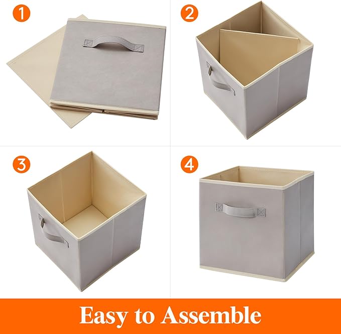 Lifewit Storage Cubes, Foldable Decorative Fabric Storage Baskets for Organizing Home Organizers with Handles for Shelves, Closet, 11 Inch Bins, 18L Light Gray, 12 Packs