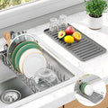 Kitsure Dish Drying Rack - Expandable Dish Rack for Kitchen Counter, Over Sink Or in Sink, Space-Saving Plates Dryer with Cutlery Holder & Drip Tray, 14.0"-20.9" L x 6.3" W x 8.0" H, Grey