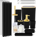 Black Bathroom Set, 23 PCS Black Bathroom Accessories Set with Shower Curtains, Trash Can, Toothbrush Holder, Soap Dispensers, Toothbrush Cup, Vanity Tray, Soap Dish, Toilet Brush, Qtip Holders