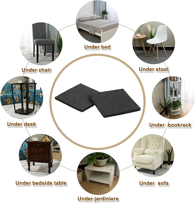 uxcell Felt Furniture Pads, 6Pcs 2.95" x 2.95" Adhesive Backed Felt Non-Slip Anti-Scratch Chair Leg Protectors for Protecting Hardwood Floor, Black