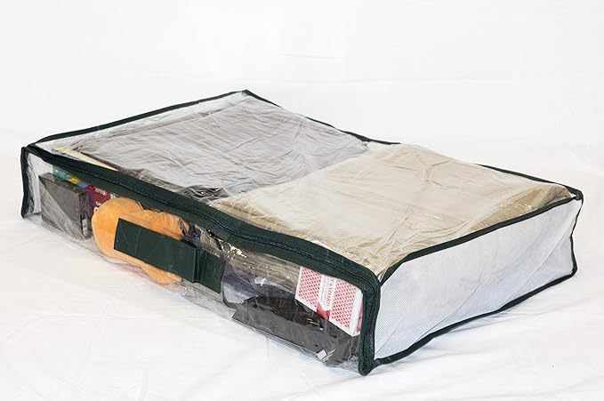 5-Pack Clear Vinyl Zippered Storage Bags 24 x 16 x 4 Inch with Dark Green Trim, 11 x 14.5 Insert Pocket and Handle