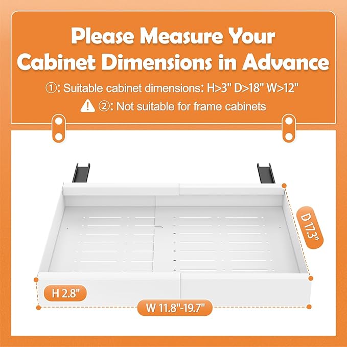 Pull-Out Cabinet Organizer with Expandable - Spice Rack Organizer for Cabinet & Slide-Out Drawers for Kitchen Cabinets，Adjustable Width 11.8"-19.7" White