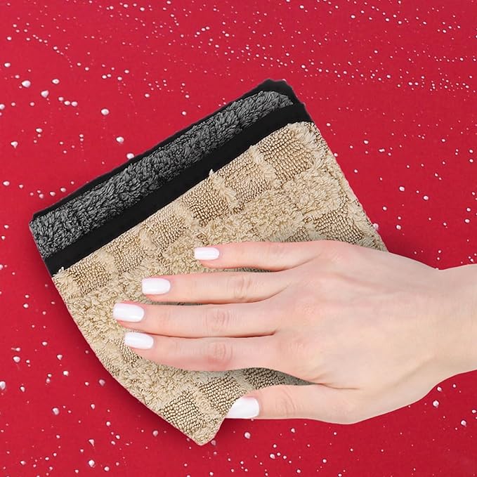 NUOBESTY 2pcs Absorbent Car Wash Towels 40x40cm Microfiber Cleaning Cloths for Auto Polishing and Drying, Thickened Large Grid Coral Fleece Car Care Towels for Vehicle Detailing