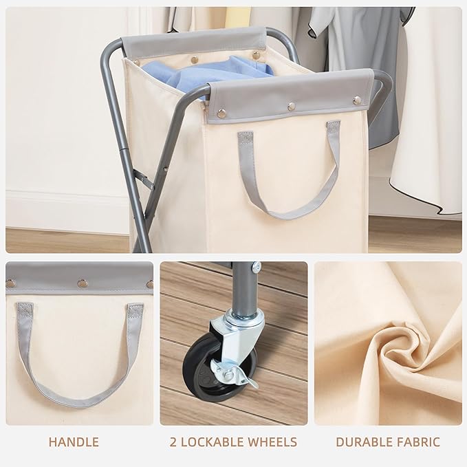 STORAGE MANIAC Collapsible Laundry Hamper with Wheels, Rolling Laundry Basket, Heavy Duty Cloth Sorter with Removable Bag, Folding X Frame Clothes Organizer Cart for Easy to Store, 1 Section