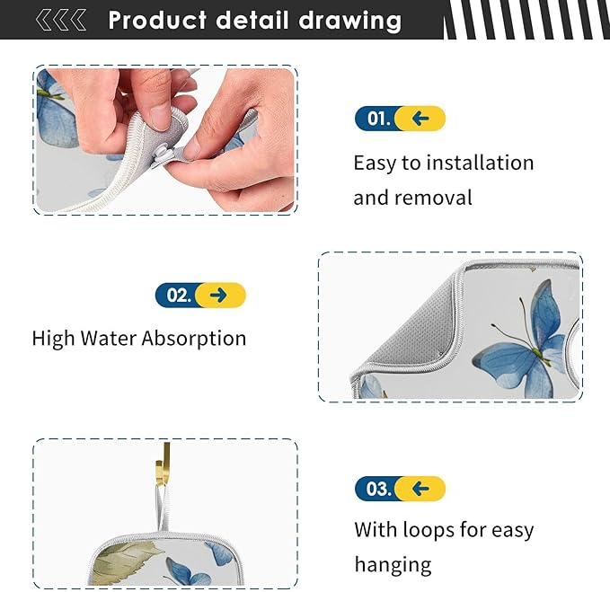 Sink Faucet Absorbing Mat Kitchen Sink Splash Guard Splash Faucet Drip Catcher for Bar RV Bathroom 2PCS 14.9x5.5in Watercolor Hydrangea Butterfly