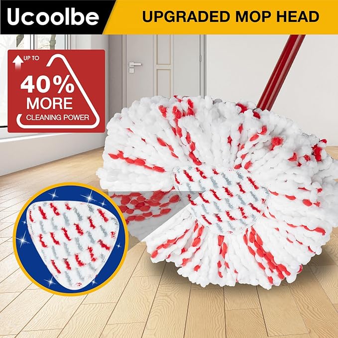 Upgraded mop Refill for O Cedar, 3 Pack Spin mop Heads Replacements Compatible with O Cedar EasyWring Spin Mop Bucket System, 40% More Cleaning Power, Microfiber and Machine Washable