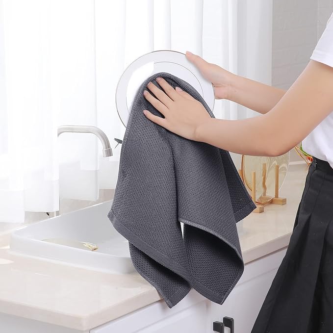 Homaxy 100% Cotton Waffle Weave Kitchen Dish Towels, Ultra Soft Absorbent Quick Drying Cleaning Towel, 13 x 28 Inches, 24-Pack, Dark Grey