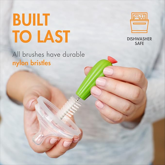 Boon Cacti Replacement Baby Bottle Brushes - Includes Bottle Cleaner Brush, Straw Cleaner Brush, Nipple Brush and Detail Brush for Baby Bottles - Newborn Essentials - Sage - 4 Count