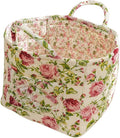 Quilted Fabric Storage Basket with Handles – Boho Foldable Floral Organizer Bin for Home, Picnic, Shopping, Travel 13"x11"x10" (Garden Mix)