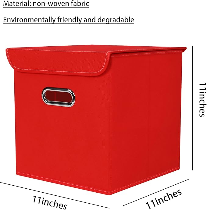 Closet Organizers Fabric Storage Bins With Lids Collapsible Cube Storages Organizer Basket With Handles,Storage Boxes for Clothes Storage,Office,Toys,3 Pack,（Red