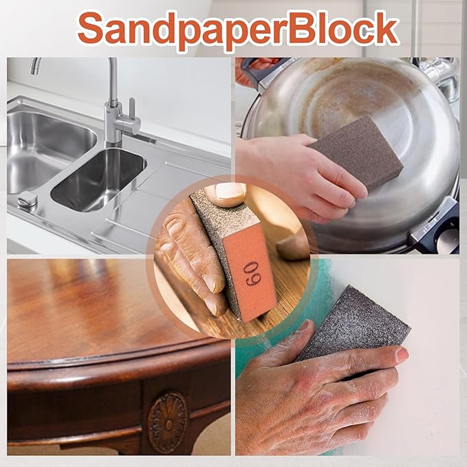 Romeda 8-Pack Sandpaper Block, 60 Grits Washable and Reusable Handmade Sanding Sponge, Drywall Sandpaper Blocks for Wooden Drywall Sheetrock and Metal Glazing
