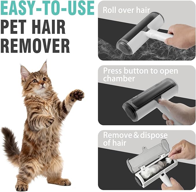 Reusable Lint Roller for Pet Hair – Extra Sticky Washable Dog & Cat Fur Remover Roller, Portable Lint Remover Brush on Furniture, Couch, Carpet, Car, Rugs & Bedding – Eco-Friendly, No Refills Needed