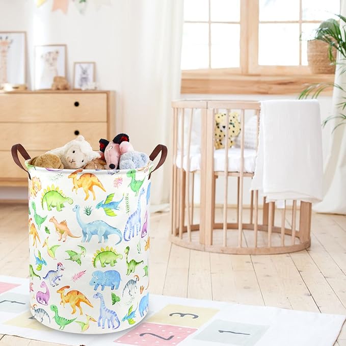 Large Storage Basket,Dinosaur Baby Hamper,Collapsible Canvas Waterproof Coating Boys hamper for Storage Bin Toy Bins,Kids Room,Boys Room Decor,Toys Nursery Gift Basket,Room Decor(Dinosaur)