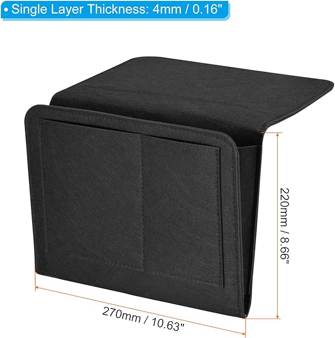 PATIKIL 11in Bedside Caddy, Bed Caddy Bedside Organizer Hanging 5 Pocket Soft Felt Bed Pockets Bedside Storage Organizer Remote Control Holder for Bedroom Phones Glasses, Black