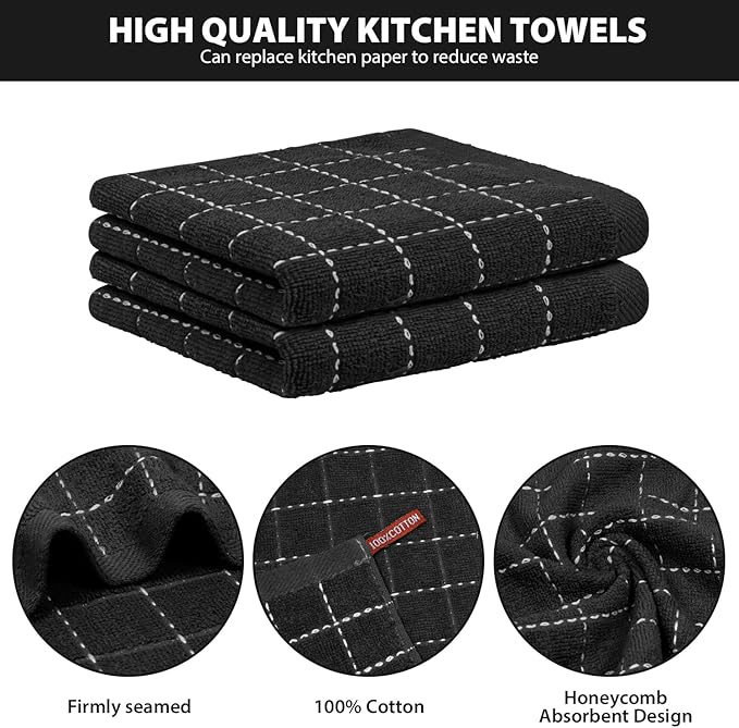 Nialnant 6 Pack Dish Cloths for Washing Dishes, 100% Cotton Reusable Cleaning Rag,Ultra Soft Absorbent, Quick Drying Dish Towels for Kitchen,12x12 Inches Black