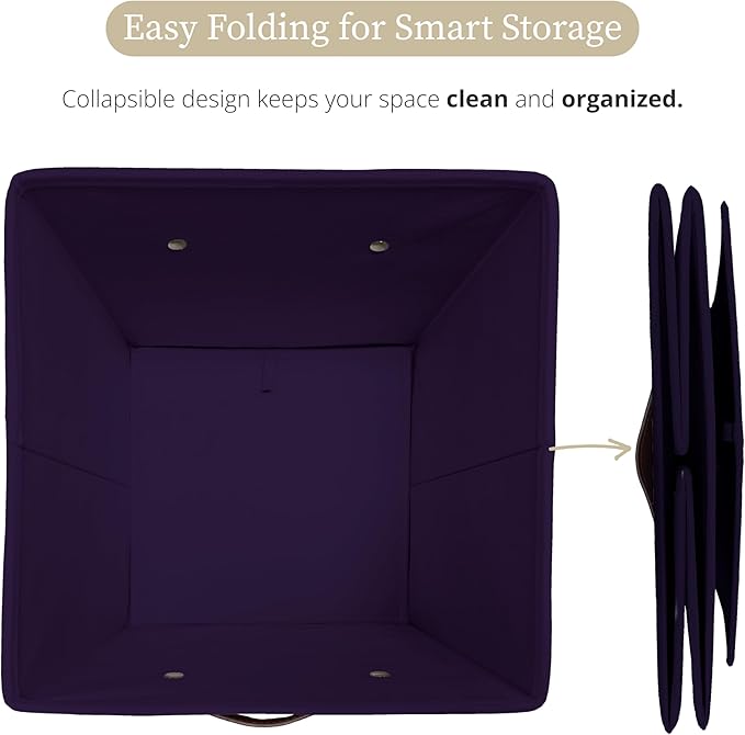 DECOMOMO Storage Baskets, 13x15x13 Storage Cube Bins with Labels for Organizing Shelves Kallax (Kallax / 4pcs, Deep Violet)