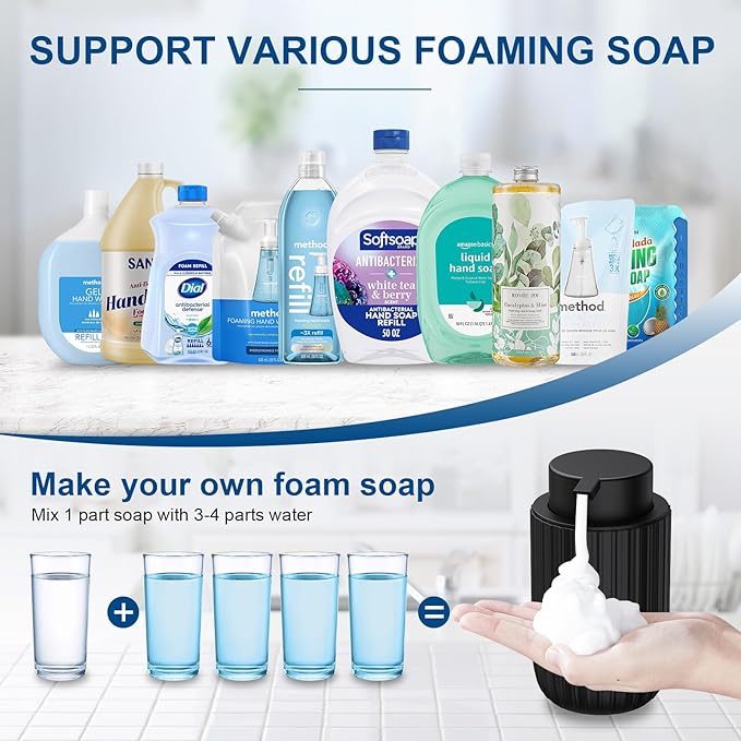 Ceramic Foaming Soap Dispenser, 12 oz Bathroom Foam Hand Soap Dispenser, Refillable Lotion Soap Dispenser with Removable Pump for Kitchen Hand Wash Dispenser, Modern Home Decor (Black)