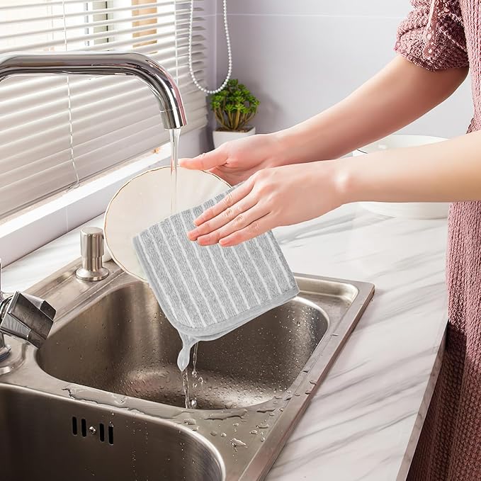 10pcs Large Grey Kitchen Rags Highly Absorbent Dishwashing Cloths Reusable Microfiber Cleaning Cloths for Household Dish Drying and Oil Removal