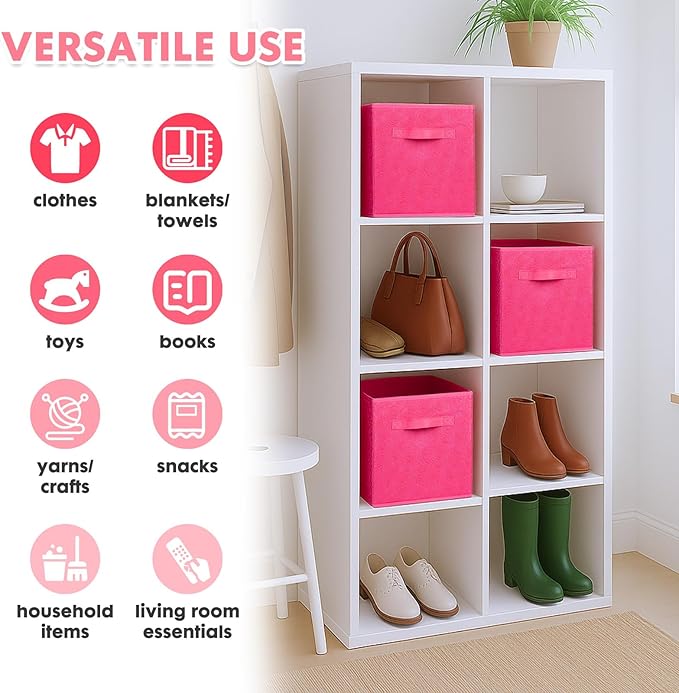 ShellKingdom Storage Bins, Foldable Fabric Storage Cubes with 3D Embossed Rose Pattern, Cloth Organizer Drawer For Closet And Toys, 10.5 X 10.5 X 11 inch, 2 Pack (Fuchsia)