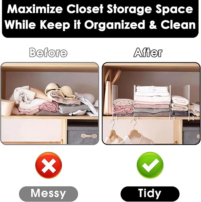 Shelf Dividers, 8 Pack Shelf Dividers for Closet Organization, Metal Closet Shelf Organizer for Wood Shelves Separators for Purse Handbag Sweater Clothes Book Storage Bedroom Wardrobe Kitchen Cabinet