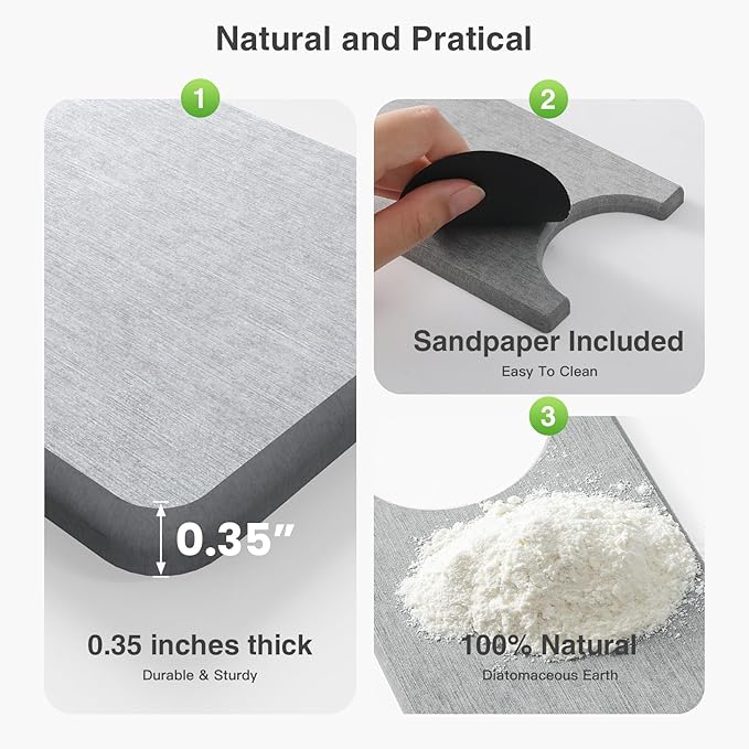 20" x 4" Stone Faucet Mat for Kitchen Sink, Quick Drying Diatomite Sink Tray, Faucet Sink Splash Guard for Prevents Moisture Buildup (Light Gray)