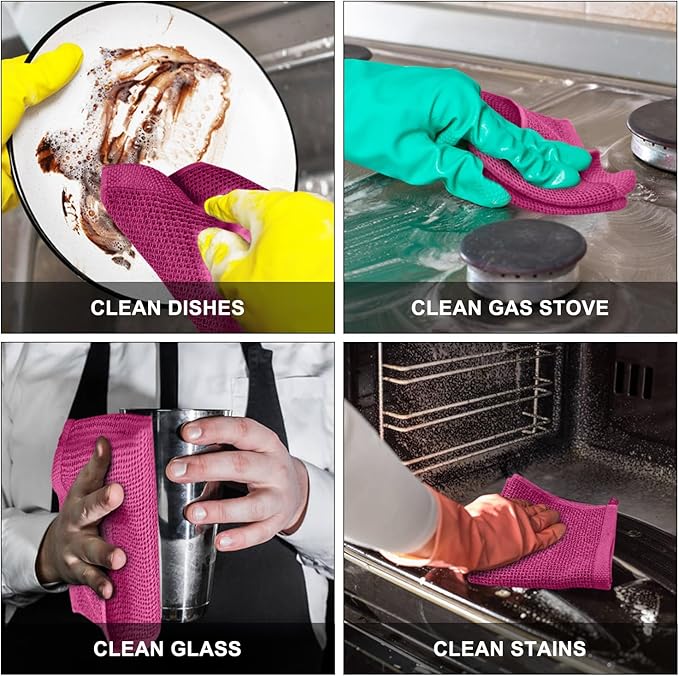 Niallant 4 Pack Pink Cotton Waffle Weave Kitchen Dish Cloths, Soft Absorbent Dish Rags, Quick Drying Cleaning Rags - 12x12 in
