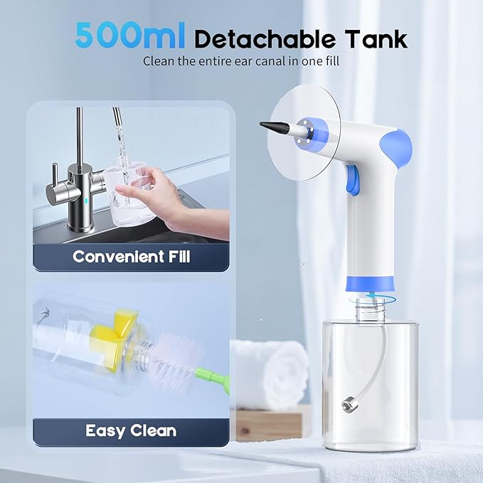 Ear Wax Removal - Ear Cleaner with 4 Pressure Modes, Ear Cleaning Kit with Digital Temperature Display, Safe & Effective Ear Irrigation Flushing System (White)
