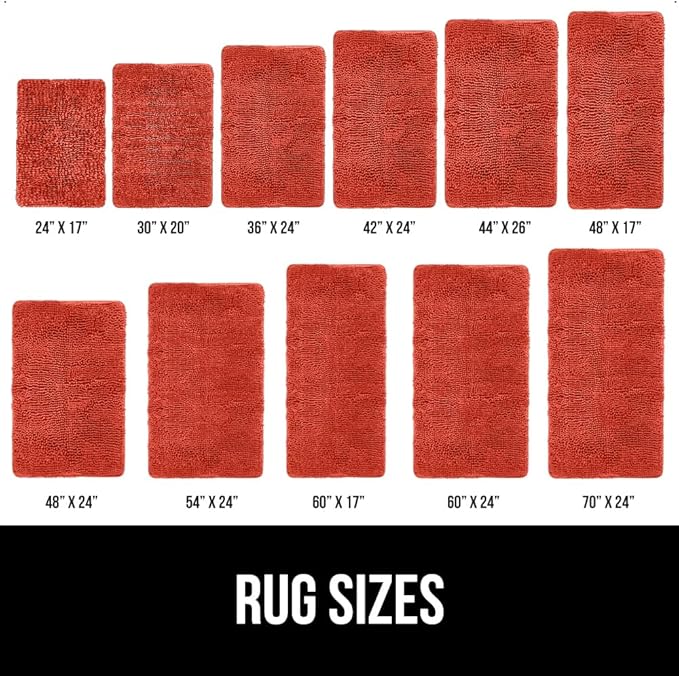 GORILLA GRIP Bath Rug Mat 44x26, Soft Absorbent Chenille, Quick Dry Microfiber Mats, Rubber Backing Washable Shower Floor Rugs, Bathmat Runner, US Designed Bathroom Home Accessories Sunset Orange