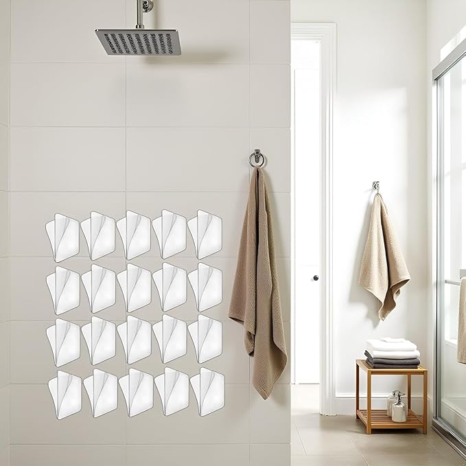 10Pcs Transparent Wall Mounted Replacement Sticky Pads for Kitchen Bathroom Shower Caddy Organizer Rack Holder Nail Free Adhesive Hooks Bathroom Accessories (Double-Sided Sticker)