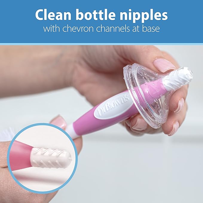 Dr. Brown's Reusable Sponge Baby Bottle Cleaning Brush + Soft Touch Bottle Brush, BPA-Free, Pink, 2-Pack