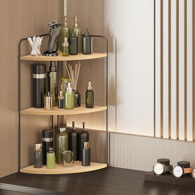 Bathroom Counter Organizer,Countertop Organizer,Vanity Organizers,Bathroom Storage,Bathroom Sink Caddy,Counter Shelf,Corner Counter,Corner Shelves(Black-Burlywood)