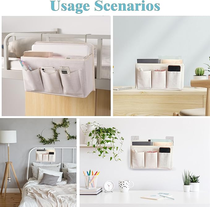 Someteth 2-Pack Wall Hanging Organizer Bag/Hanging Baskets with Large Mesh Compartment & 3 Pockets，Over the Door Organizer Space Saving Storage for Bedroom,RV Camper, Closet (White-2 Pack)