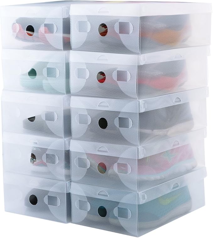 kilofly 10 Kids Women Smart Storage Containers Foldable Clear Shoe Box Set
