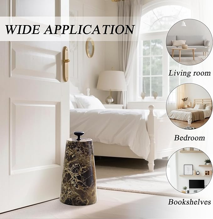 Marble Decorative Door Stoppers, Natural Marble Stone Doorstop with 2 Brass Handle. Heavy Duty Door Stop for Modern Home Decor. Anti-Slip Silicone Base Indoor Door Holder, Weighted Door Stop - Brown
