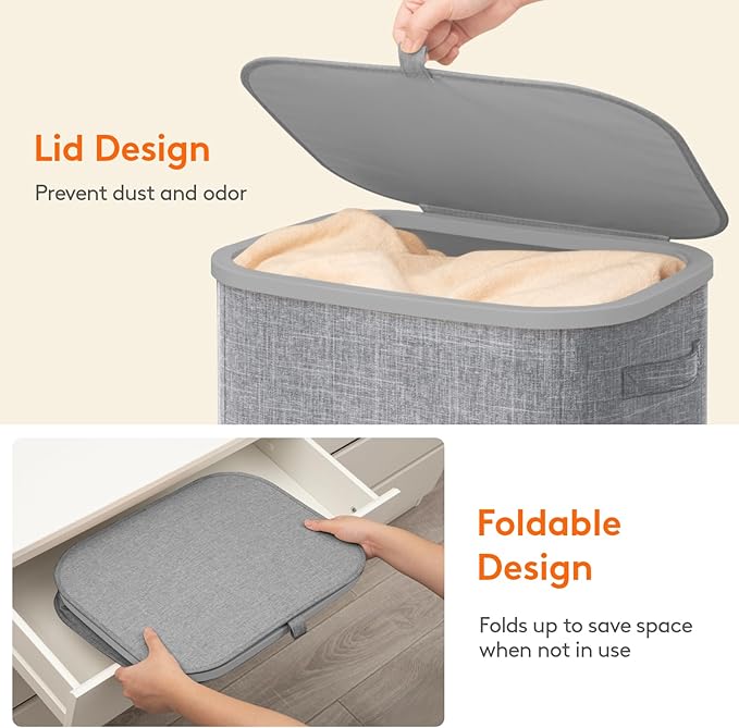 Lifewit 105L Plastic Laundry Basket with Lid, Large Clothes Hamper with Wheels and Removable Bag, Tall Collapsible Rolling Storage Bin for Dorm Bedroom Bathroom, Light Gray