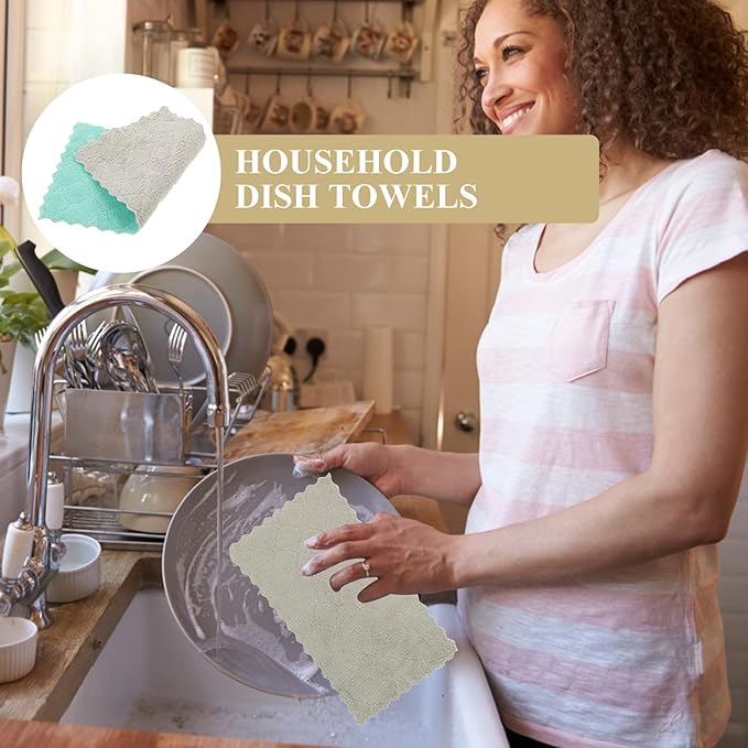 TOYANDONA 10pcs Kitchen Dish Cleaning Cloths Double-Sided Thickened Microfiber Towels 16x27cm Colorful Absorbent Dishwashing Rags for Countertop and Household Use