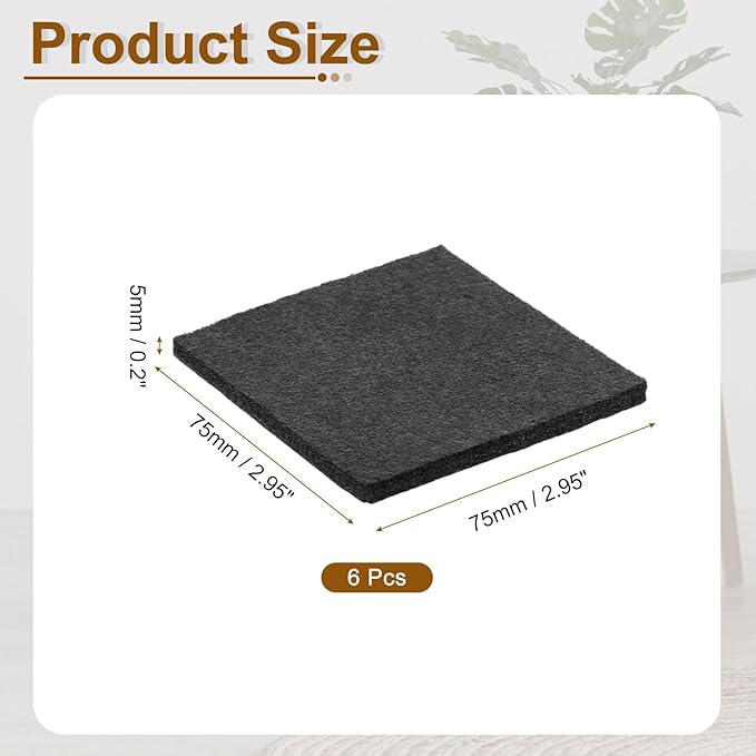 uxcell Felt Furniture Pads, 6Pcs 2.95" x 2.95" Adhesive Backed Felt Non-Slip Anti-Scratch Chair Leg Protectors for Protecting Hardwood Floor, Black