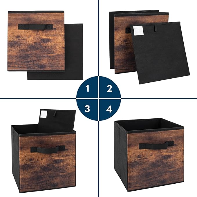 EWES 13 Inch Fabric Storage Cubes, 6 Pack Foldable Storage Bins with Handle, Storage Baskets Box for Shelves, Closet, Organizer, Brown Black