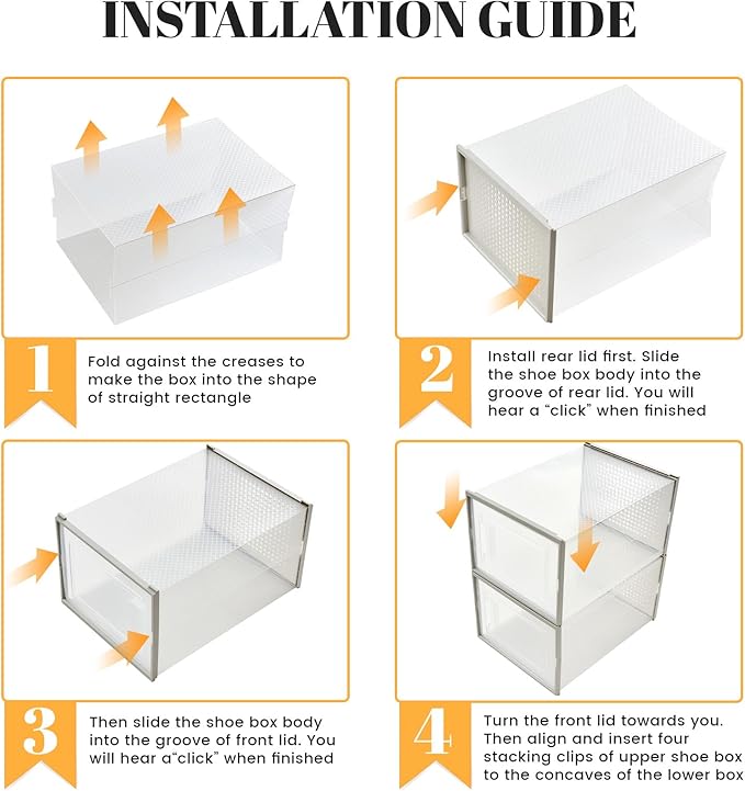 Shoe Storage Boxes, Stack Without Toppling Modular storage boxes combine freely for use in closets, under beds, hallways, and entryways. Space-saving. (Transparent, 12 Pack)