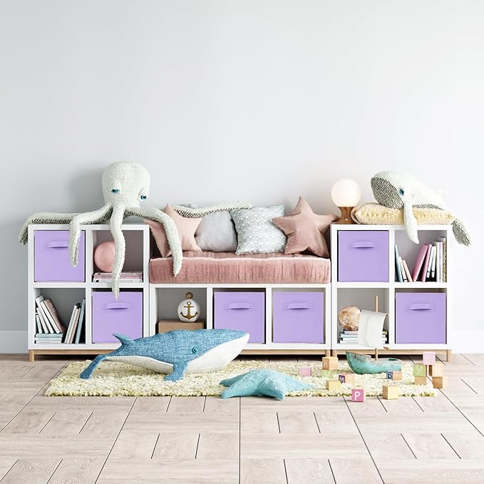 Fabric Storage Bins 12 Pack 11 inch Foldable Storage Cubes with Reinforced Handles Fun Colored Durable Cube Storage Bin for Home, Playroom, Closet Organizers and Storage, Purple