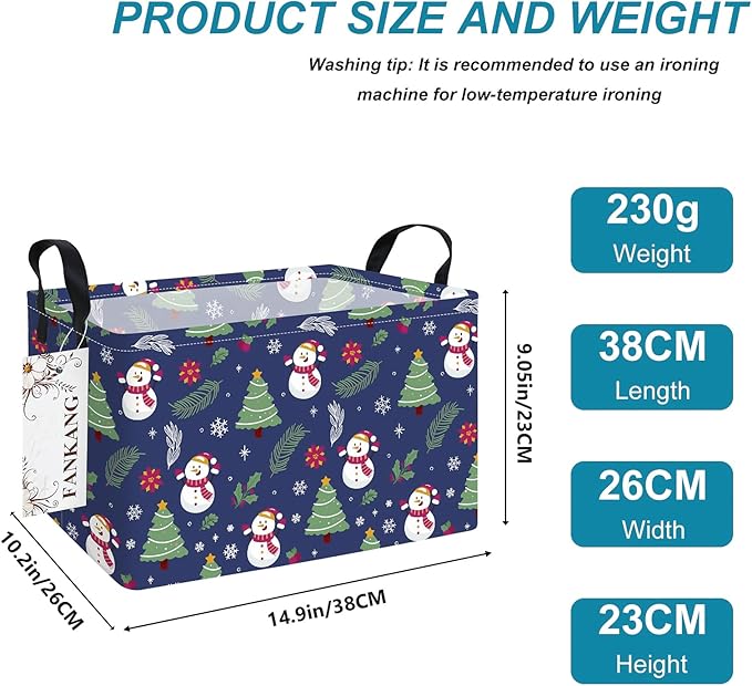 FANKANG Storage Bins,Christmas Nursery Hamper Canvas Laundry Basket Foldable with Waterproof PE Coating Storage Baskets for Boys and Girls, Office, Bedroom,Toys(Rec-Christmas snowman ）