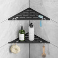 HBXS Shower Corner Shelf Organizer Rack with Hooks & Razor Hole, No Drilling Tile Shower Shelves, Rustproof Stainless Steel Bathroom Shelves Basket, Modern Corner Shelf for Bathroom, 2Pack-Black