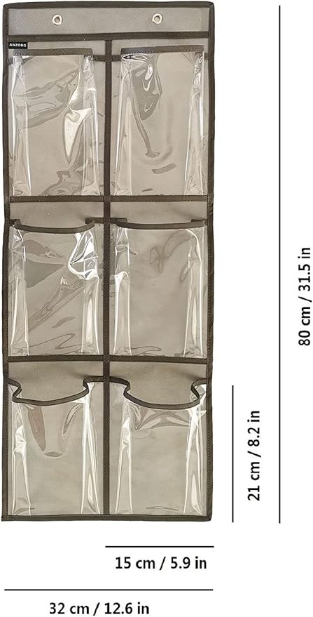 ANZORG 2 Packs Over The Door Hanging Closet Shoes Holder Organizer Shoe Storage Shoe Rack with 6 Pockets (Clear PVC Pockets)