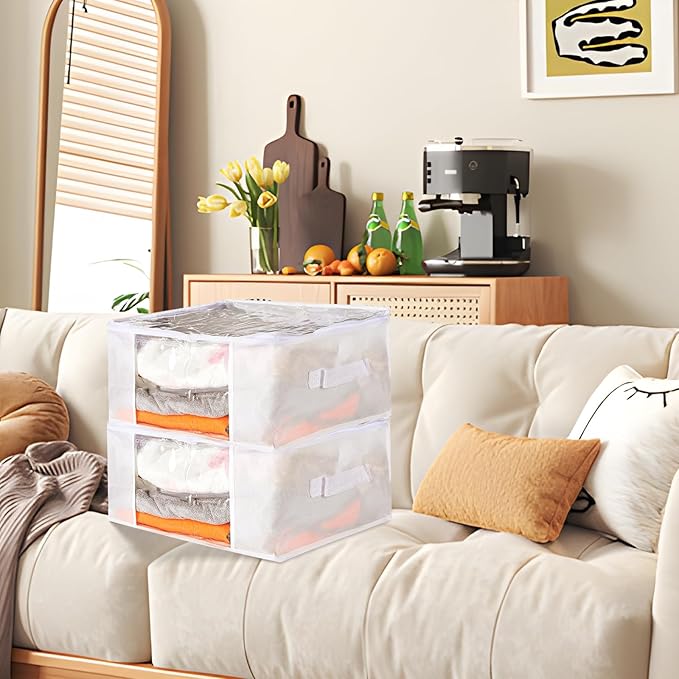 6pcs Clear Clothes Storage Bags, Large Clear Zippered Storage Bags with Reinforced Handles, 25L Plastic Clothes Containers Fabric Blanket Organizer for Bedding