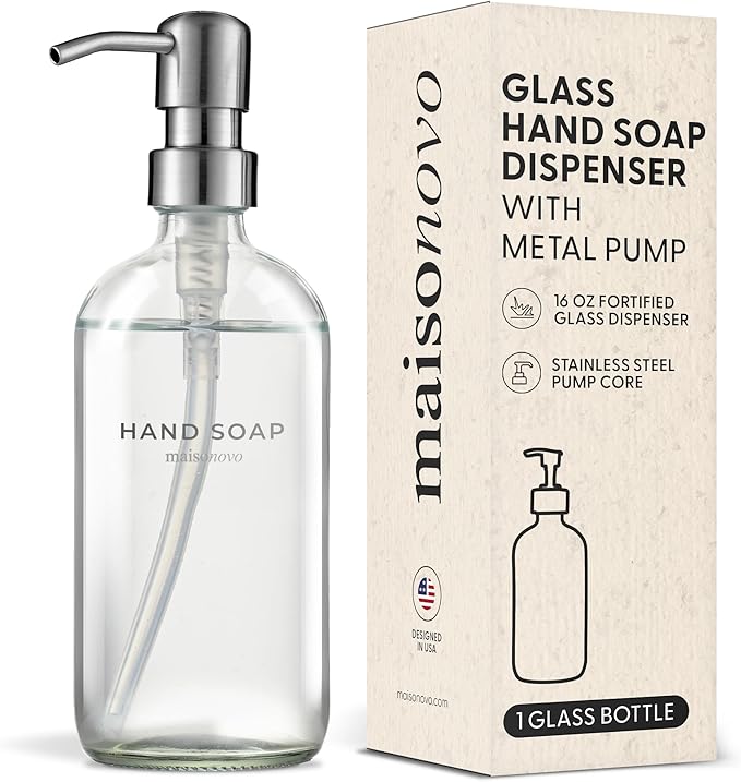 MaisoNovo Soap Dispenser 1-Piece Set | 16.9oz Clear Bottles with Silver Stainless Steel Pump Core
