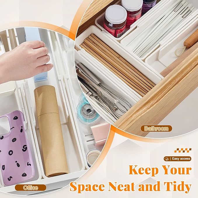 Expandable Silverware Tray for Kitchen Drawers, Adjustable Sliding Drawer Organizer Expands up to 16.33 Inches, Utensil Holder & Divider, Durable Plastic Bathroom Office Storage