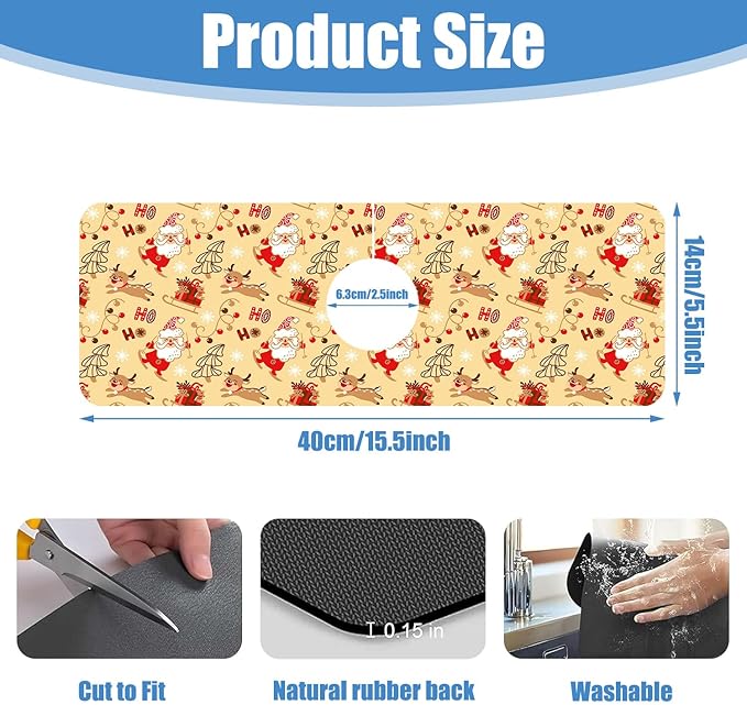 Chrismas Sink Splash Guard Faucet Mat Cute Christmas Absorbent Fast Drying Mat Sink Gadgets Splash Guard Behind Faucet Drip Catcher for Kitchen Bathroom 15.5"X5.5"