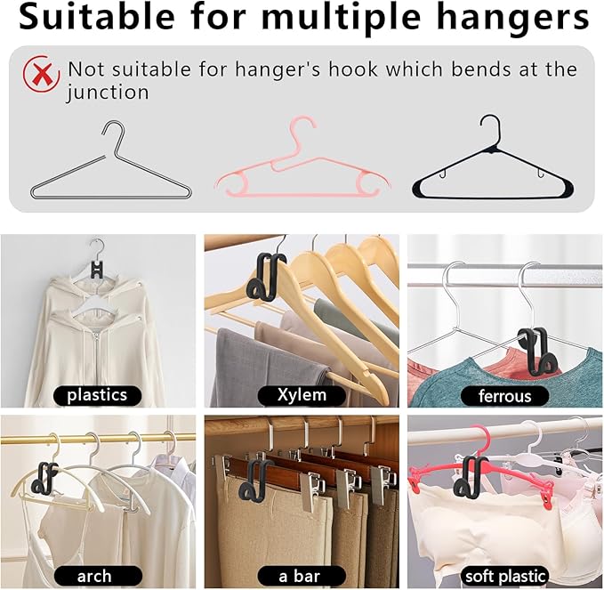 60 Pcs Clear Hanger Connector Hooks,Heavy Duty Plastic Space Saver for Closet Organizer,Compatible with Wooden & Velvet Hangers